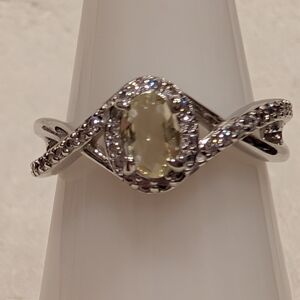 *BP #2207 Lemon Citrine/White Topaz Rhodium Size 6 Ring NEW